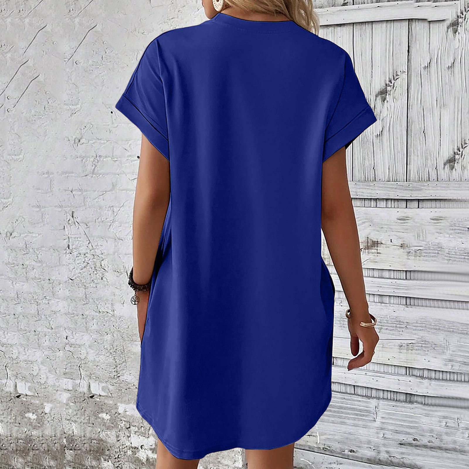 thumbnail image 4 of Vestido camiseta suave de manga corta holgado con bolsillos para mujer - Poliéster spandex, informal de verano - S-XXL, 4 of 7